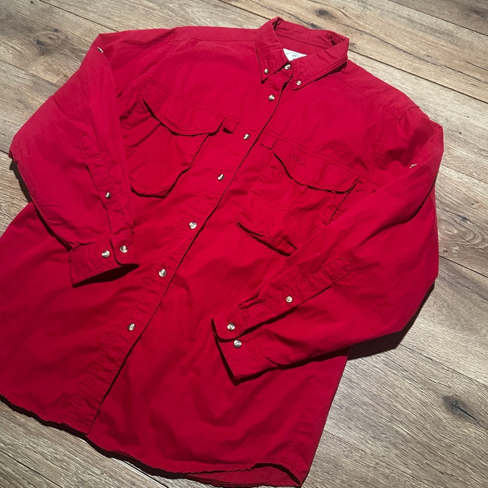 L.L. Bean Red Fly Fishing Shirt Women Large Long Sleeve Utility Hiking Top